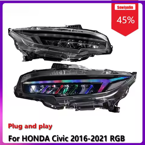 Sewiyolin Car LED Lamp Headlight Assemblies For HONDA Civic 2016-2021 RGB Fog DRL Brake Turn Signal