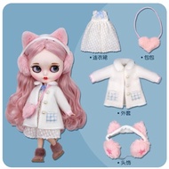 Doll Outfit 12" Blythe Doll ob24 Clothes Sweet Wool Coat Set White Winter Dress