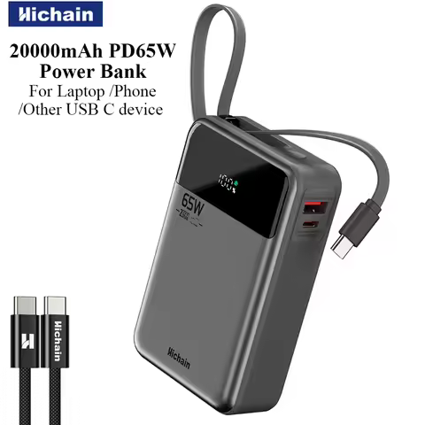 Hichain PD65W Power Bank 20000mAh Built-in USB-C Cable Multifunctional Phone Charger For Laptop Earp