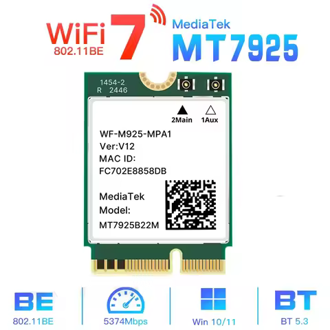New WiFi 7 MT7925 Network Card 5400Mbps For Bluetooth 5.3 Tri Band 2.4G 5Ghz 6GHz M.2 NGFF Wireless 