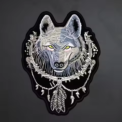 Large Horde Wolf Head Size: 32.8x24.5CM punk Patch for Clothing Iron on Embroidered Applique Fabric 