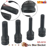 FKILLA 1Pcs 12 Point Torx Socket, Cr-Mo Steel Long Bit Electric Drill Socket Adapter,  Metric 1/2 In