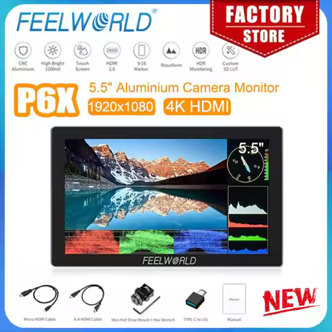 FEELWORLD P6X 5.5 Inch Monitor Touch Screen 4K HDMI 1920x1080 pixels Aluminium DSLR Camera Field Mon