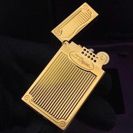 Hộp quẹt bật lửa xăng đá Dupont DX-04 Tiếng kêu vang cực hay họa tiết kẻ dọc cắt góc ( Vàng bạc) (KH