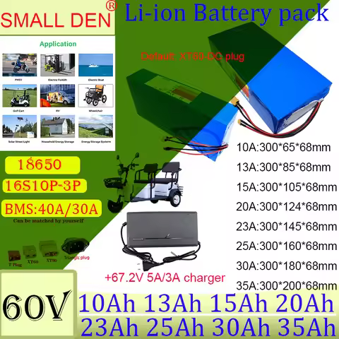 60V 10Ah/13Ah/15Ah/20Ah/23Ah/25Ah/30Ah/35Ah 13S3P-10P 18650 lithium battery pack with built-in BMS e
