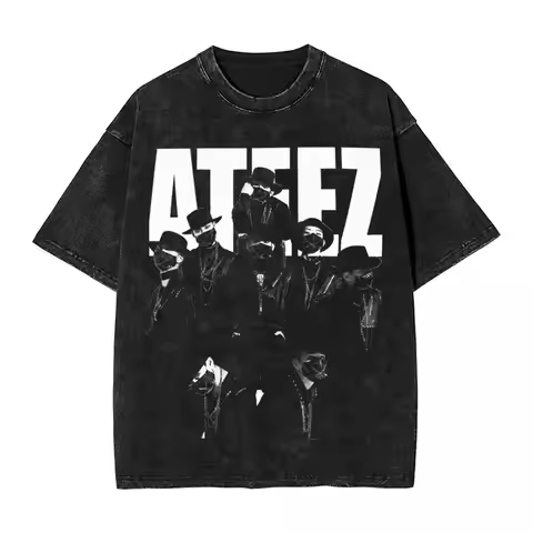 Ateez T Shirt Hip Hop Washed 100% Cotton Harajuku T-Shirt Novelty Men Women Tops Streetwear Graphic 