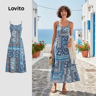 (trendy5)Lovito Boho Dress Lace Up Spring/summer Dress for Women L142ED610 Gaun Bohom Garters Kasual