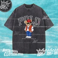 24h Shipping N9THNOVA polo bear vintage washed pure cotton T-shirt, style retro 2