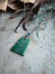 天然緬甸翡翠無事牌鑲斯里蘭卡藍寶石 249514