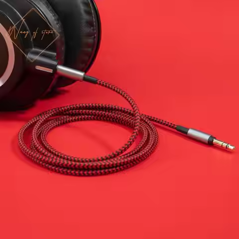 Red Black Nylon Audio Cable For Audio Technica ATH M50x, ATH M40x , ATH M70x , ATH M60X Headphones 3