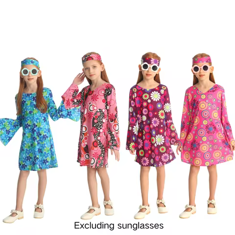 Children's vintage floral disco disco costume 70s hippie masquerade rocker character costume Party p