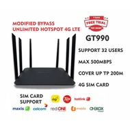 NEW Version GT990 PRO Modified Unlimited Hotspot 4G LTE Sim Card Modem Router MOD Wifi 500 Mbps