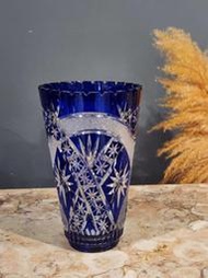 義大利 湛藍 高品質 立體 手工 繁複 星芒 深雕刻 厚實 水晶玻璃 花瓶  g0712【卡卡頌  歐洲古董】