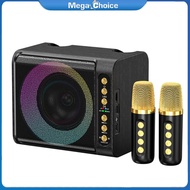 MegaChoice【Fast Delivery】T203 Karaoke Machine With 2 Microphones TF Card U Disk Player Portable Speaker Studio Subwoofer For Outdoor Party Meeting