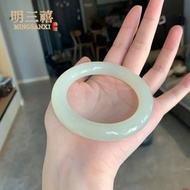 外蒙料青白玉胖圓條晴水綠女士手鐲 高仿和田青玉女款玉鐲 飾品