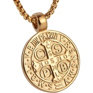Men's St Benedict Exorcism Pendant Necklace Stainless Steel Catholic Roman Cross Demon Protection Gh