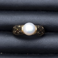 แหวนไข่มุกน้ำจืดแท้ (Freshwater Pearls)ตัวเรือนเงินแท้92.5% ชุบทอง พลอยสวยสะอาด สีเขียวก้านมะลิ ไซส์นิ้ว 53 หรือ เบอร์ 6.5 USมีใบรับประกันสินค้า