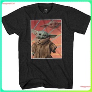 เสื้อยืดผ้าฝ้ายพิมพ์ลายHappymall520 STAR WARS The Mandalorian The Child Baby Yoda Yearbook Potrait T