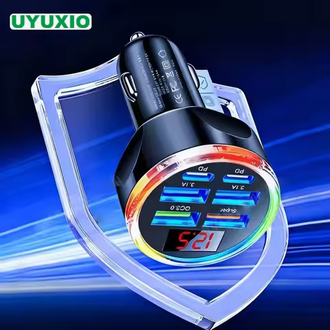 UYUXIO 6 in 1 USB C Car Charger with Volt Meter Multi Port Fast Charge Adapter with Voltage Display 