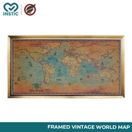 Frambie Vintage World Map Print Wall Decor World Map Peta Dunia 100cm x 51cm
