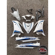 COVERSET HONG LEONG YAMAHA HLY / VELOZI LC LC135 V2 V3 V4 PUTIH PURBA DESIGN BIRU STRIPE SIAP TAMPAL