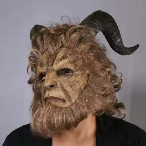 2026 Hot Movie Beauty and the Beast Adam Prince Mask Cosplay Horror Mask Latex Lion Helmet Halloween