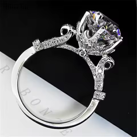 Real White Gold AU750 Ring 2CT Diamond Engagement Ring For Women Statement Birthday Gift For Girl Wi