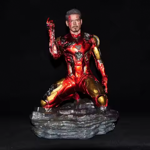 Marvel Avengers 4 Gk Iron Man Mk85 Battle Damage Kneeling Position Finger Shooting Statue Handmade M