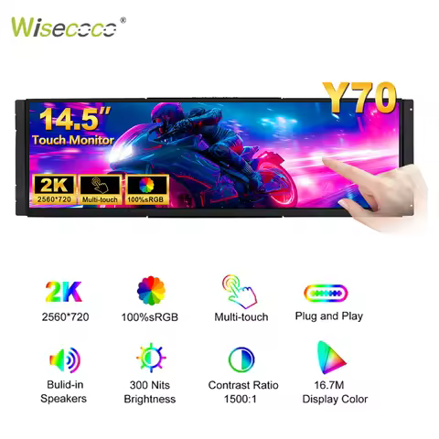 14.5/12.6 Inch LCD Touch Screen Monitor for Y70/Y60 2K 2560x720 IPS Display HDMI USB C for Aida64 CP