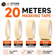 JX 20 Meters Masking Tape 1cm 1.8cm 2.5cm 5cm Easy Tear Writable Tape for Labeling Packing