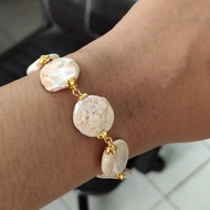 24k gold plated freshwater coin pearl bracelet