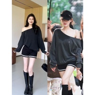 Xu Me Dazzling American Retro Style Sweatshirt & Skinny Shorts Set - Casual Yet Stylish Outfit