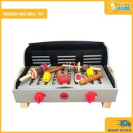 BabyBoss Wooden Barbeque BBQ Grill Toy Playset with Food and Grilling Tools Mainan BBQ