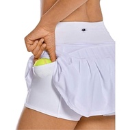 ELU Women Sports Tennis Skirts Solid Color Fitness Shorts High Waist Athletic Running Short Pleated Sport Skort Pocket Mini Skirt