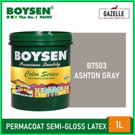 ❏ ✴ Boysen Color Series Permacoat Semi-Gloss Latex Paint Ashton Gray B7503- 1 Liter