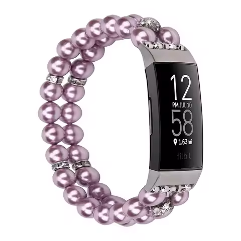 Purple Watchband for Fitbit Charge 6 Bands/Fitbit Charge 5 Bands Beaded Handmade Adjustable Bracelet