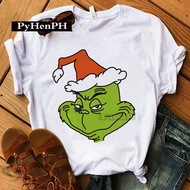 2022 เสื้อยืดคริสต์มาส Grinch Green Grinch เสื้อยืดผู้ชายและผู้หญิงแขนสั้น Christmas