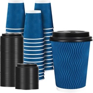 Lamosi Disposable Coffee Cups with Lids 12 OZ 50 Pack, Insulated Paper Coffee Cups with Lids, Corrug