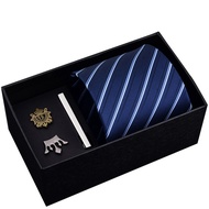 Tie 6-Piece Set Gift Box Set] Men's Business Formal Set 8cm Zipper Tie Brooch Tie Clip Set Lazy Easy