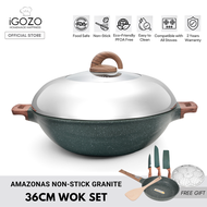 iGOZO Amazonas Non Stick Granite Cookware Set (24cm Non Stick Granite Frying Pan with Detachable Han