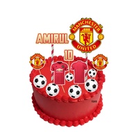 [CUSTOM NAME] Happy Birthday Cake Topper Manchester United Decoration Set Party Accessories Banner H