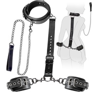 BDSM Bondage Sex Restraints Set Couples Sex Toys, Neck to Wrist Restraints Kit with Traction Chain B