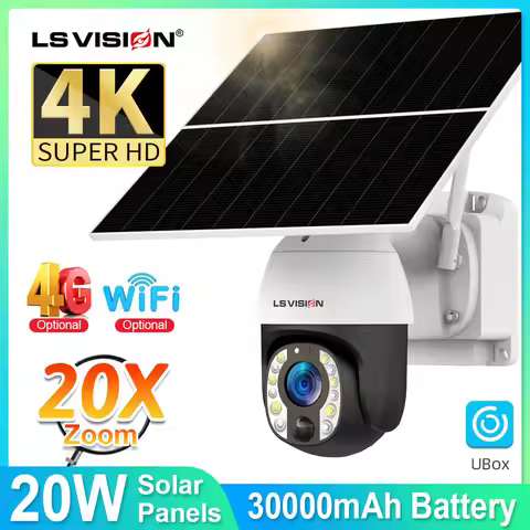 LS VISION 4K 8MP Solar Security Camera 20X Zoom 24/7 Hours Recording 4G/WiFi Auto Tracking 30000mAh 