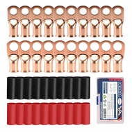 HerMia 20 Pack UL Heavy Duty Wire Lugs 1/0 AWG-1/2'', 1/0 AWG-3/8'' Tubular Ring Terminals Connector