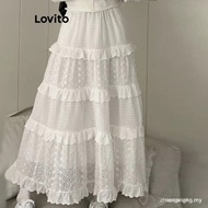 【In stock】Lovito Casual Plain Ruffle Hem A-Line Midi Skirts for Women LNA10128 YZC0 OKST 2UYG U8Z6