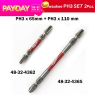 Milwaukee ดอกไขควง หัวแม่เหล็ก PH1/ PH2/ PH3 ยาว65/110mm. แบบ 1 ดอก/แบบSET 3 ดอก ของแท้