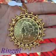 Liontin Matahari Kalung Ringgit Rupiah Lapis Emas