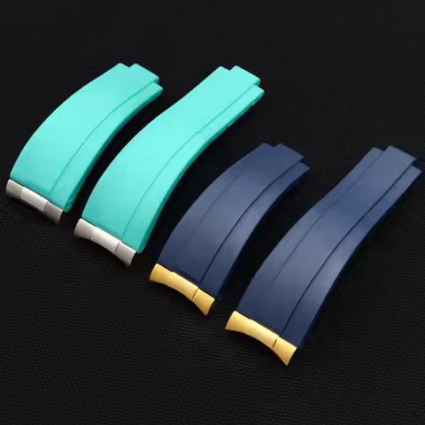 21mm Curved End Soft Rubber Watch Strap with Metal End Links Slider Buckle Compatible with Rolex 41m