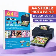 Kidario A4 Sticker Photo Paper 150gsm 20pcs Ink Jet Printable Adhensive Photo Paper