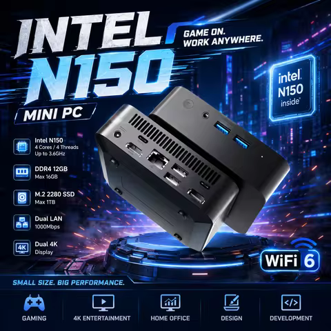 Intel N150 Mini PC Pocket Computer Windows 11 16GB 32GB RAM 1TB SSD Gaming Computer WiFi 6 Mini Desk